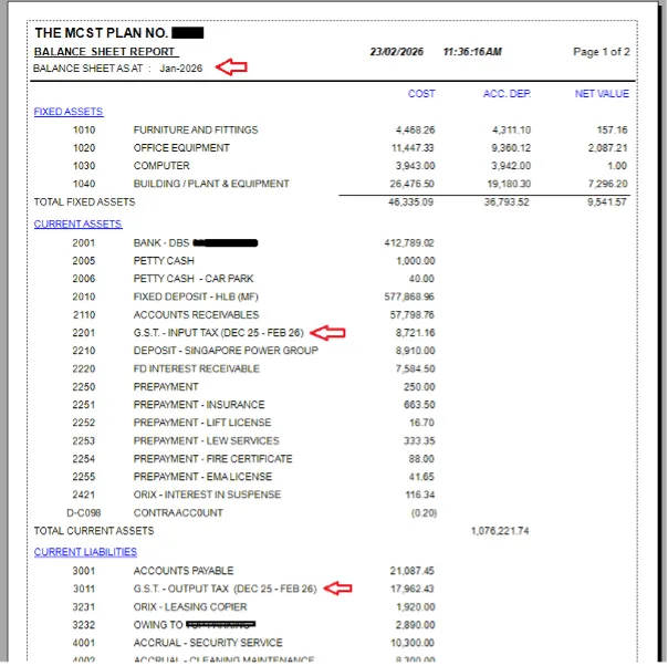 GST Account in Balance Sheet